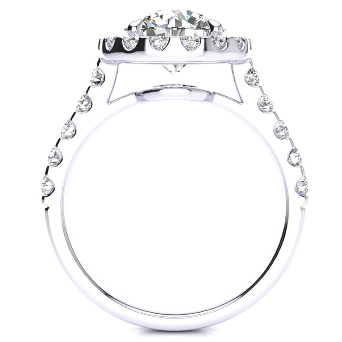 2 3/4 Carat Round Diamond Halo Engagement Ring in 14k White Gold