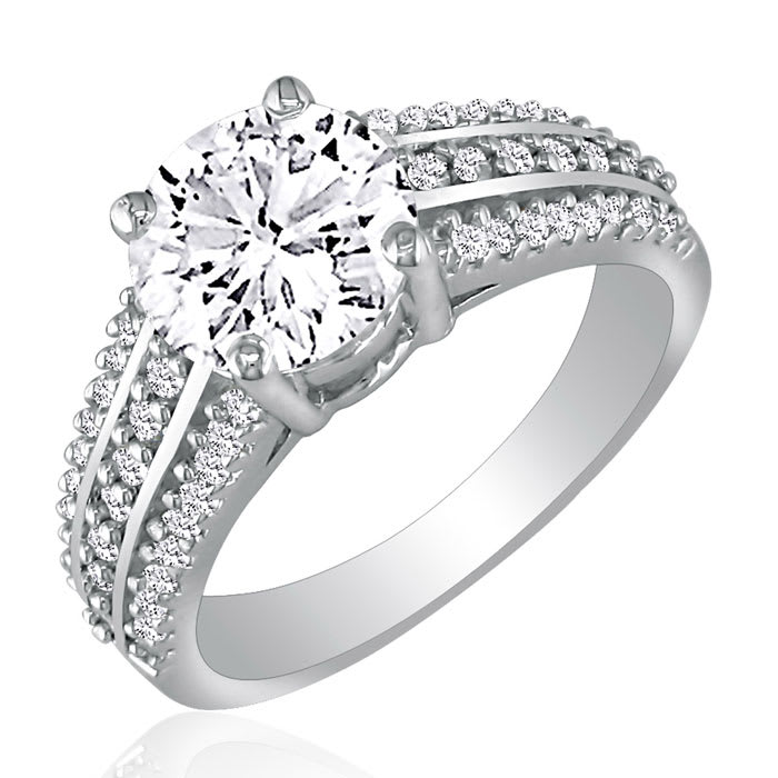 Hansa 1ct Diamond Round Engagement Ring in 14k White Gold, H-I, SI2-I1, Available Ring Sizes 4-9.5