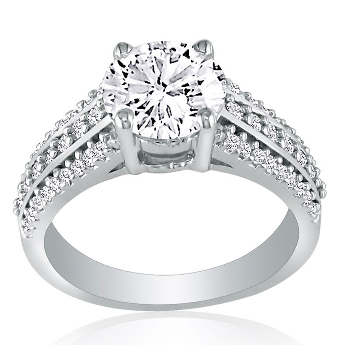 Hansa 1ct Diamond Round Engagement Ring in 14k White Gold, H-I, SI2-I1, Available Ring Sizes 4-9.5