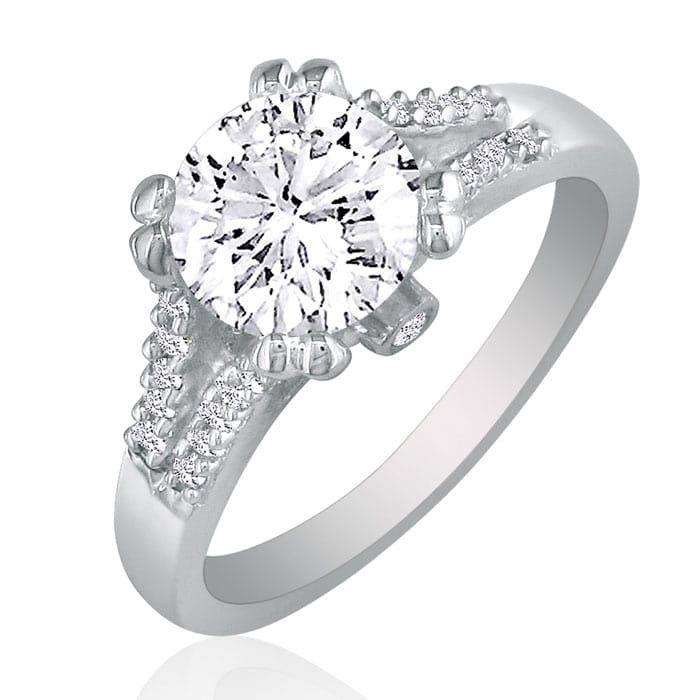 2/3 Carat Round Diamond Engagement Ring in 14k White Gold, H-I, SI2/I1,
