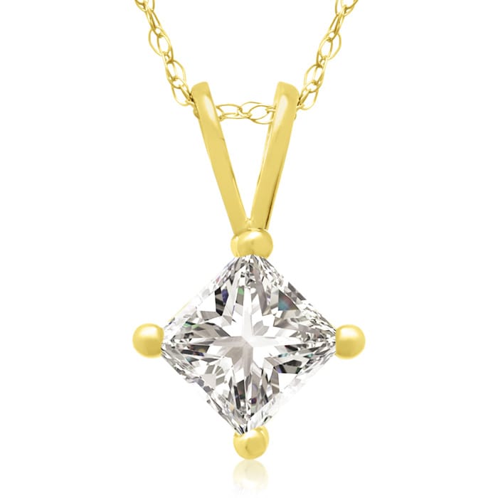 2/3ct 14k Yellow Gold Princess Diamond Pendant