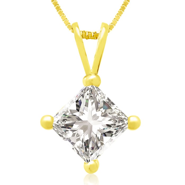 1.00ct 14k Yellow Gold Princess Diamond Pendant