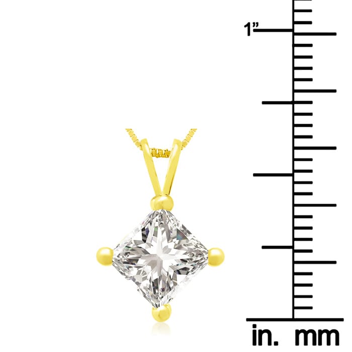 1.50ct 14k Yellow Gold Princess Diamond Pendant
