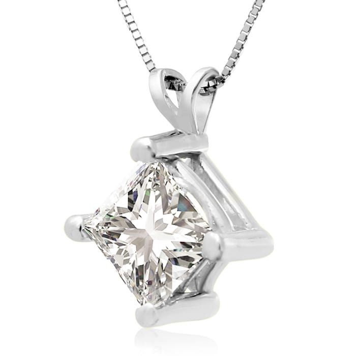 2.00ct 14k White Gold Princess Diamond Pendant