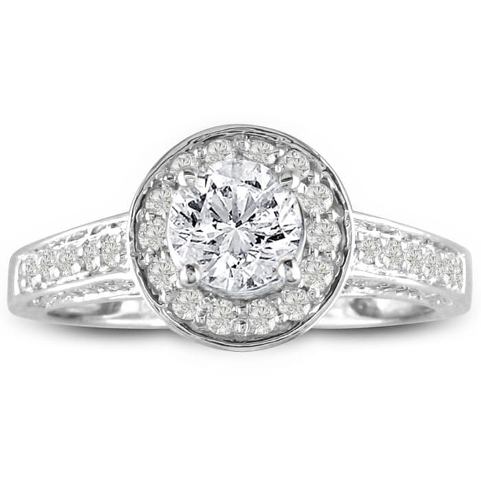 1ct Micropave Diamond Engagement Ring in 14k White Gold