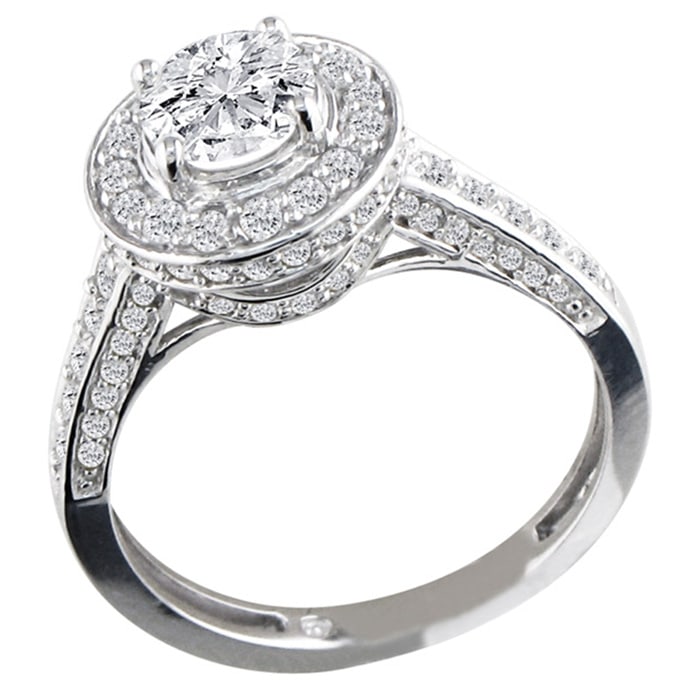 1ct Micropave Diamond Engagement Ring in 14k White Gold