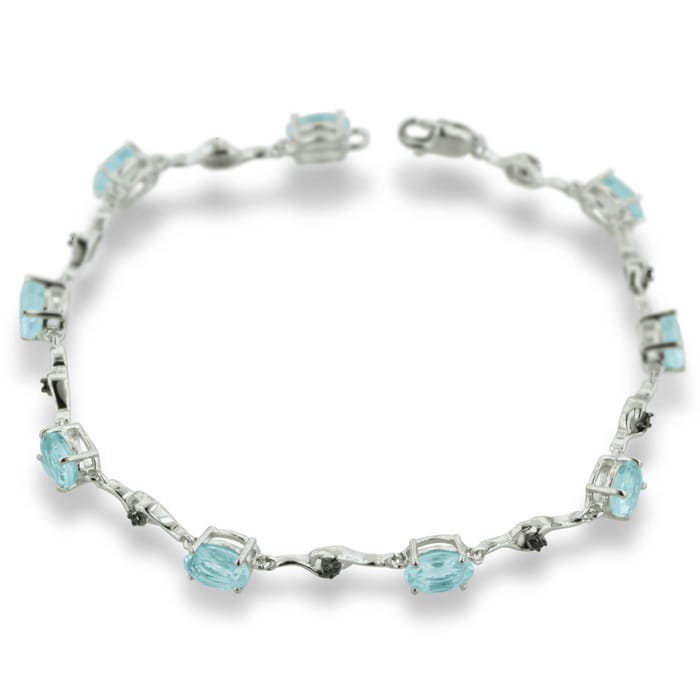 6ct Blue Topaz and Black Diamond Bracelet In Sterling Silver, 7 Inches
