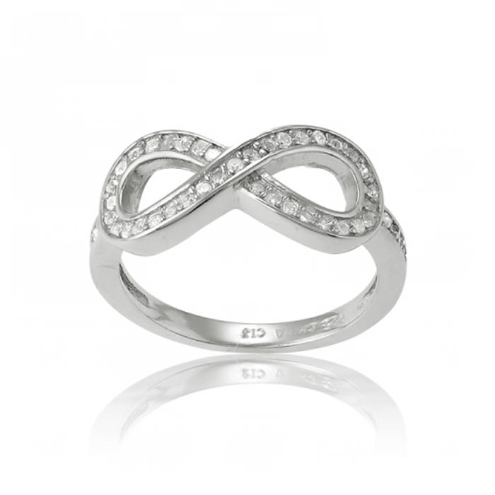Modern Sterling Silver Infinity CZ Ring, Sizes 5-10