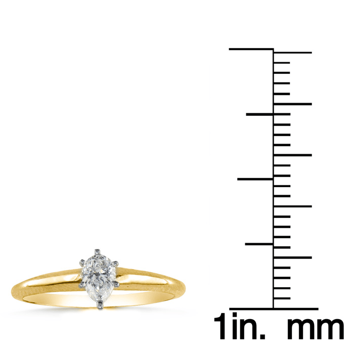 Cheap Engagement Rings, 1/3 Carat Pear Shape Diamond Solitaire Ring In 14K Yellow Gold