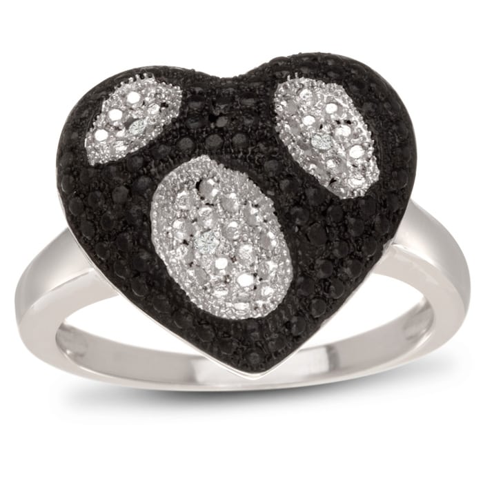 Black And White Diamond Heart Cocktail Ring