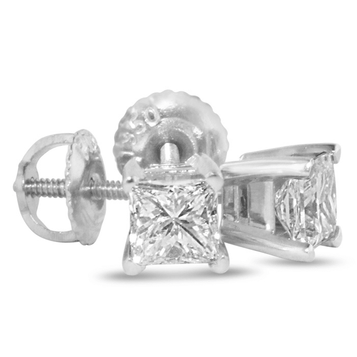 2ct G/H SI Quality Princess Diamond Stud Earrings In Platinum