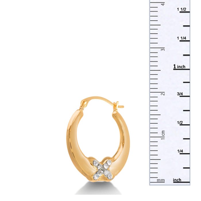 18 Karat Yellow Gold Overlay  Hoop Earrings with Swarovski Elements Crystal "X" Accent