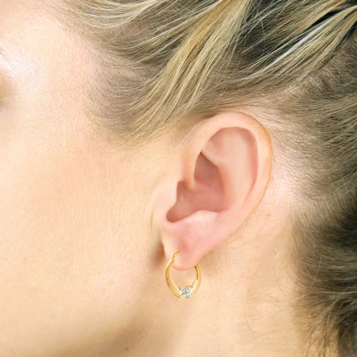 18 Karat Yellow Gold Overlay  Hoop Earrings with Swarovski Elements Crystal "X" Accent
