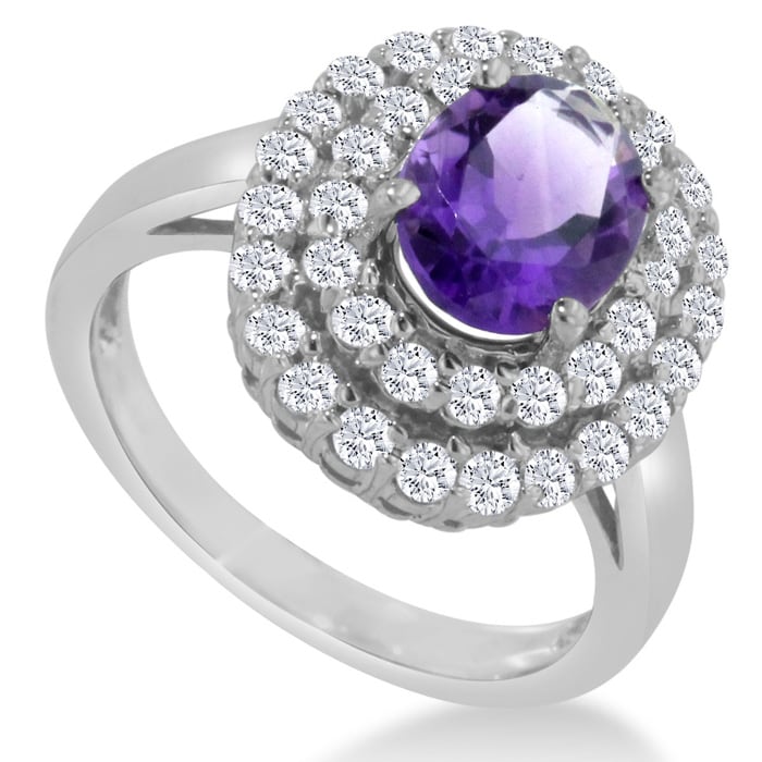 2 1/2ct Oval Amethyst and Diamond Ring in Solid 14K White Gold