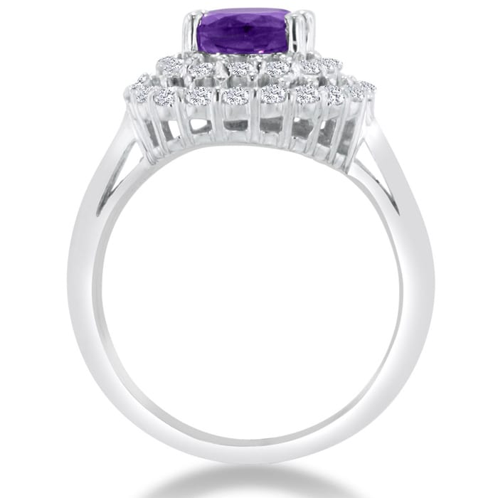 2 1/2ct Oval Amethyst and Diamond Ring in Solid 14K White Gold