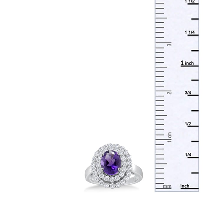 2 1/2ct Oval Amethyst and Diamond Ring in Solid 14K White Gold