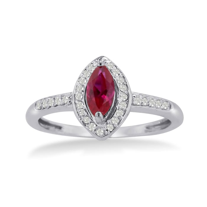 3/4ct Marquise Ruby and Diamond Ring Crafted In Solid 14K White Gold
