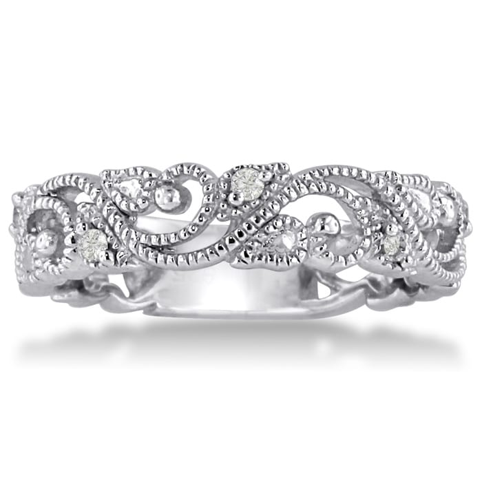 Floral Inspired Diamond Wedding Band With Diamonds In 14 Karat White Gold