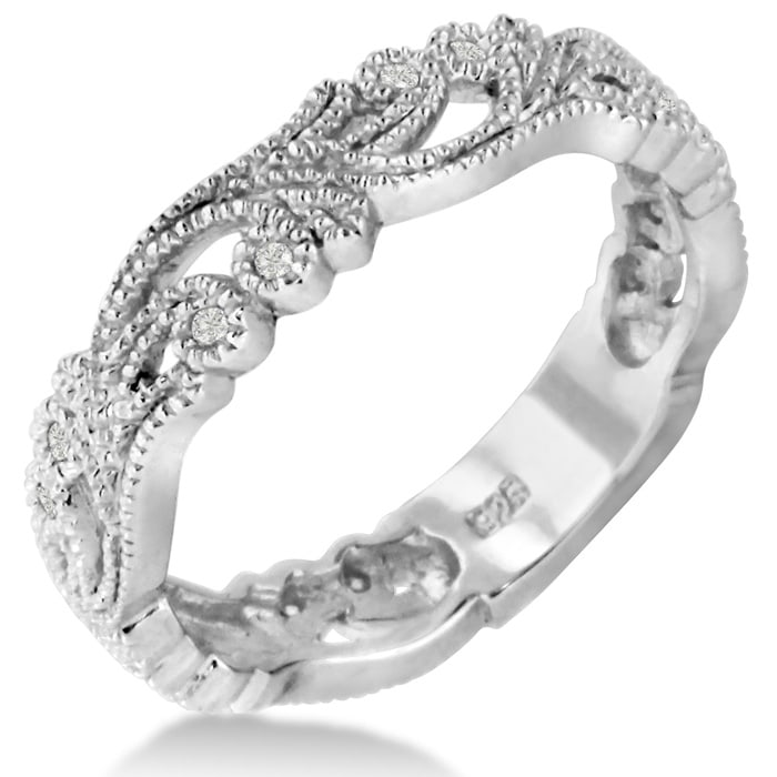 Floral Inspired Diamond Wedding Band With Diamonds In 14 Karat White Gold