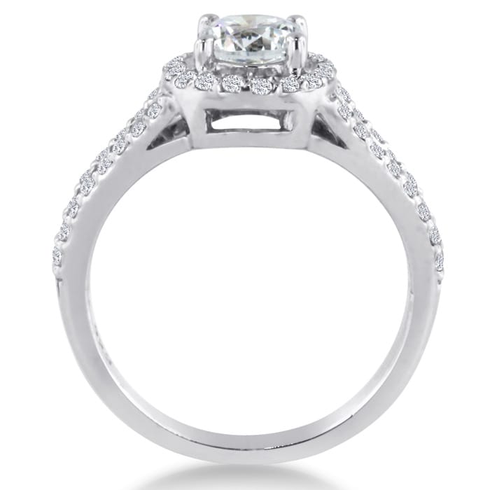 1ct Round Diamond Halo Engagement Ring Crafted In Solid 14K White Gold