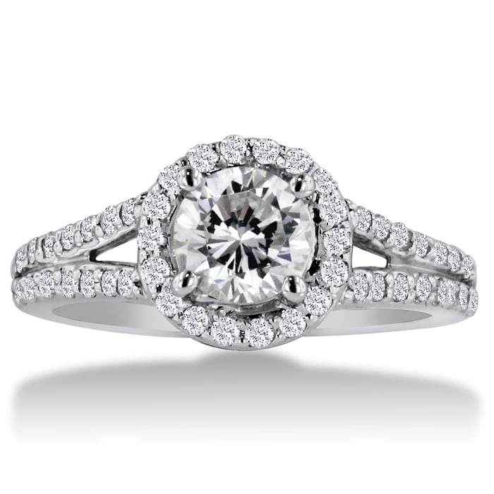 1 3/8ct Round Diamond Halo Engagement Ring Crafted In Solid 14K White Gold