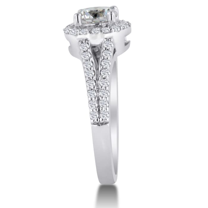 1 3/8ct Round Diamond Halo Engagement Ring Crafted In Solid 14K White Gold