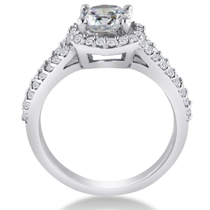 1 3/8ct Round Diamond Halo Engagement Ring Crafted In Solid 14K White Gold
