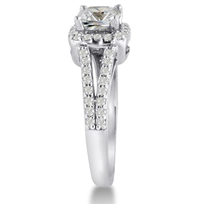 1ct Cushion Cut Diamond Halo Engagement Ring Crafted In Solid 14K White Gold