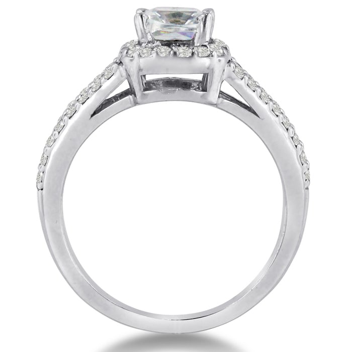 1ct Cushion Cut Diamond Halo Engagement Ring Crafted In Solid 14K White Gold