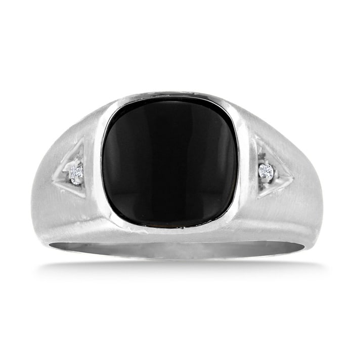 Cabochon Black Onyx and Diamond Men's Ring Crafted In Solid White Gold