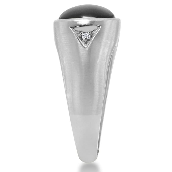 Cabochon Black Onyx and Diamond Men's Ring Crafted In Solid 14K White Gold