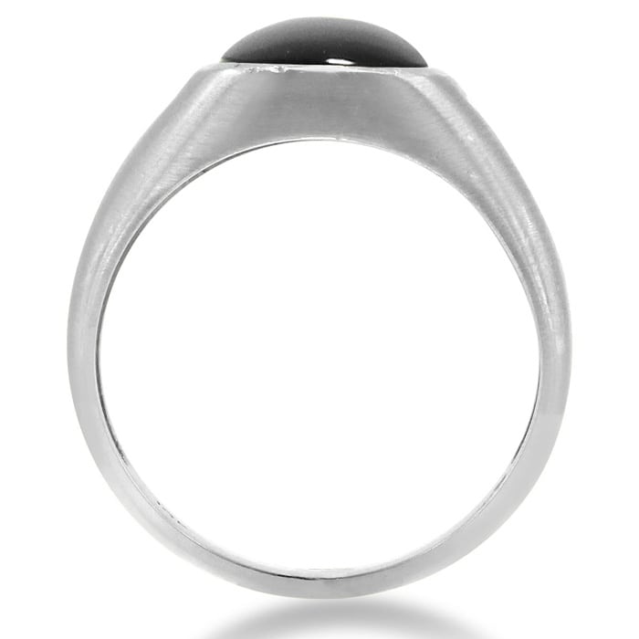Cabochon Black Onyx and Diamond Men's Ring Crafted In Solid 14K White Gold