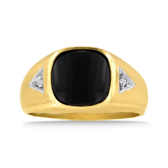 Cabochon Black Onyx and Diamond Men's Ring Crafted In Solid 14K Yellow Gold