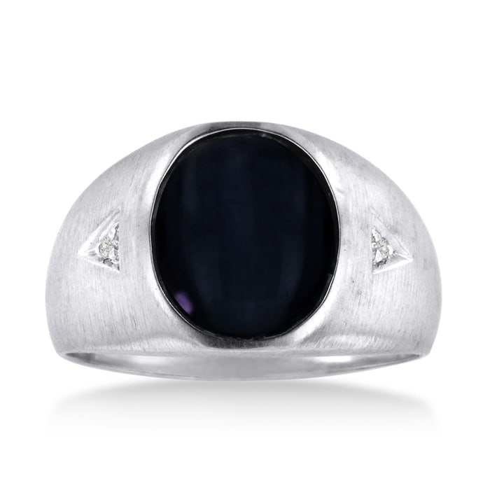 Mens Onyx Ring Oval Black Onyx And Diamond Men S Ring Crafted In Solid 14k White Gold