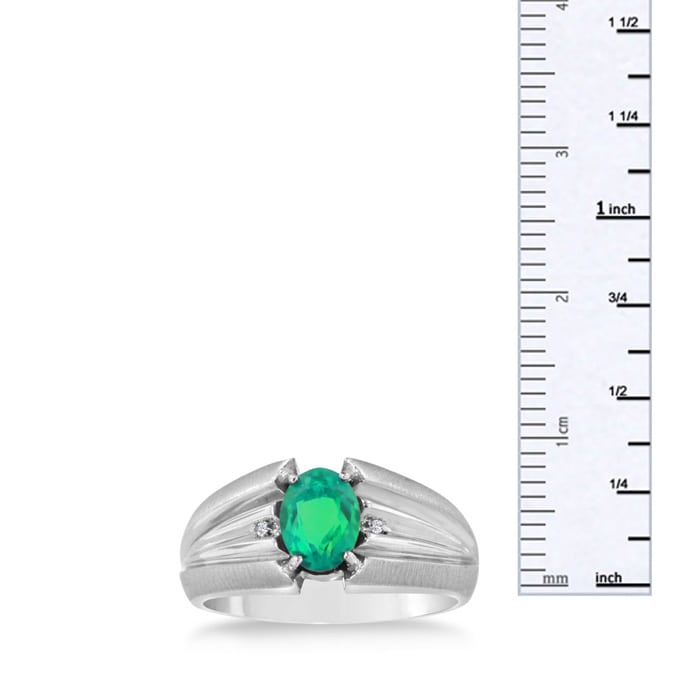 1 1/2ct Oval Created Emerald and Diamond Men's Ring Crafted In Solid White Gold