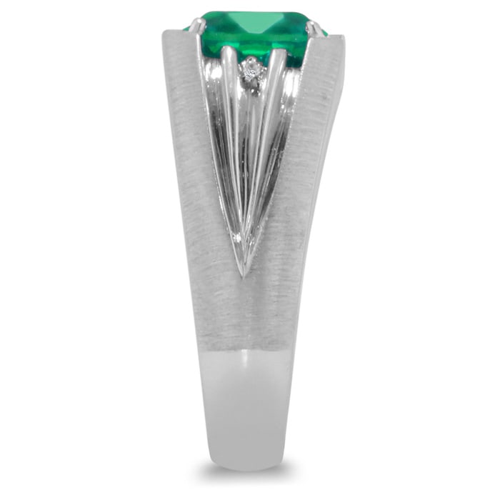 1 1/2ct Oval Created Emerald and Diamond Men's Ring Crafted In Solid 14K White Gold