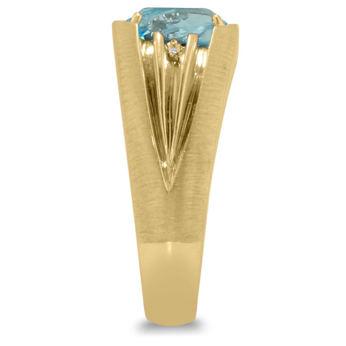 1 1/2ct Oval Blue Topaz and Diamond Men's Ring Crafted In Solid Yellow Gold