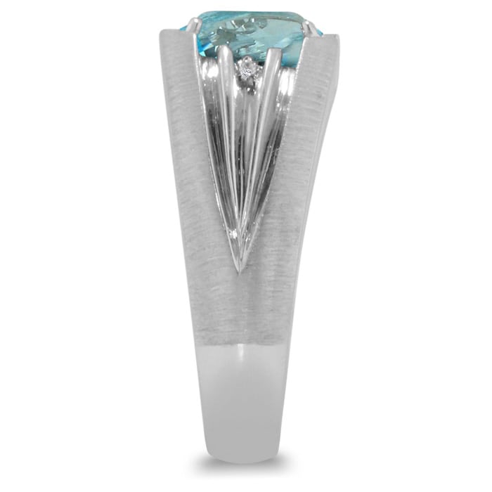 1 1/2ct Oval Blue Topaz and Diamond Men's Ring Crafted In Solid 14K White Gold