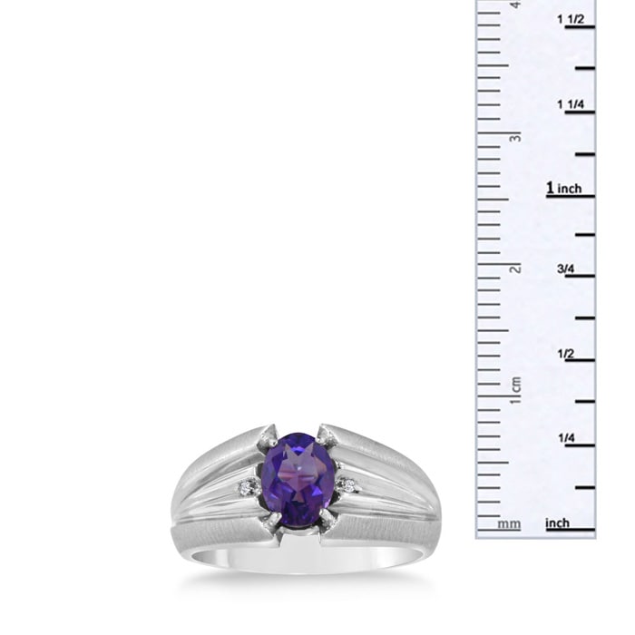 1 1/2ct Oval Amethyst and Diamond Men's Ring Crafted In Solid White Gold