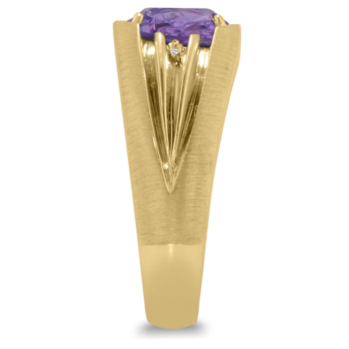 1 1/2ct Oval Amethyst and Diamond Men's Ring Crafted In Solid 14K Yellow Gold