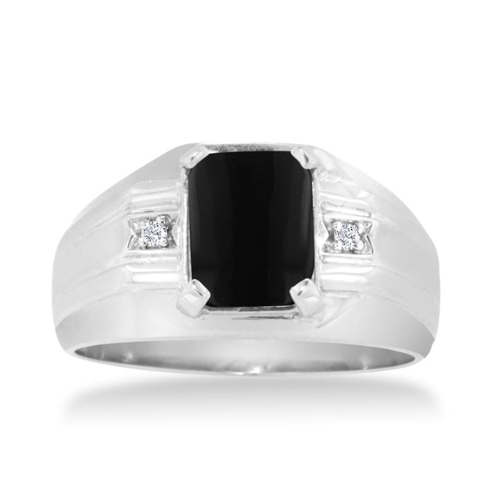 Black Onyx and Diamond Men's Ring Crafted In Solid White Gold