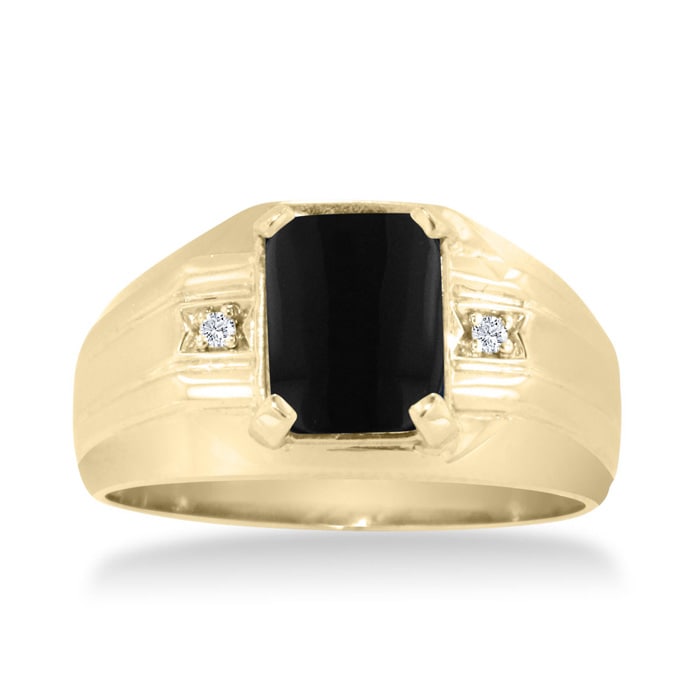 Black Onyx and Diamond Men's Ring Crafted In Solid Yellow Gold
