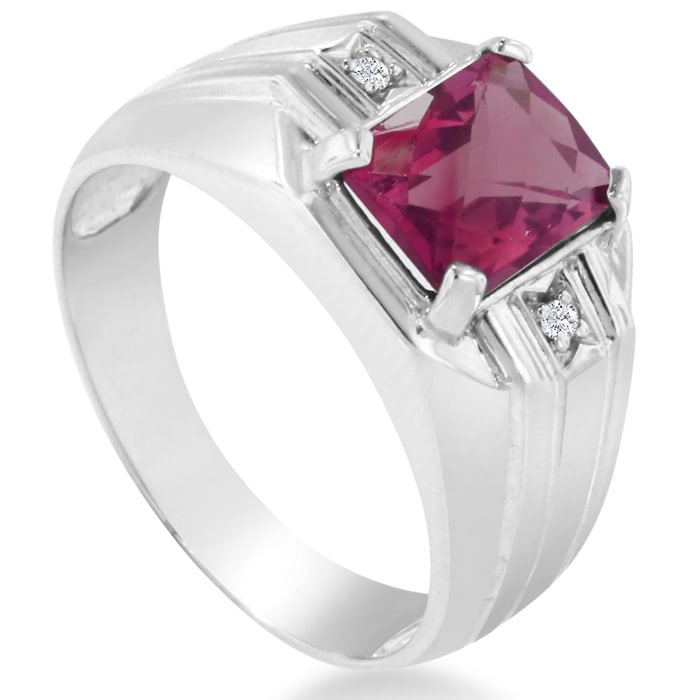 2 1/4ct Created Ruby and Diamond Men's Ring Crafted In Solid 14K White Gold
