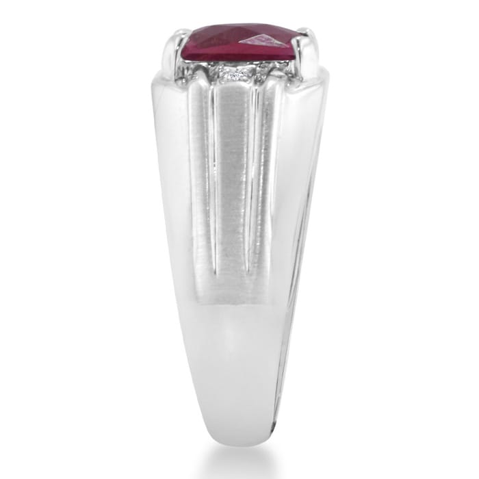 2 1/4ct Created Ruby and Diamond Men's Ring Crafted In Solid 14K White Gold
