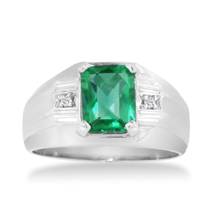 2 1/4ct Created Emerald and Diamond Men's Ring Crafted In Solid White Gold
