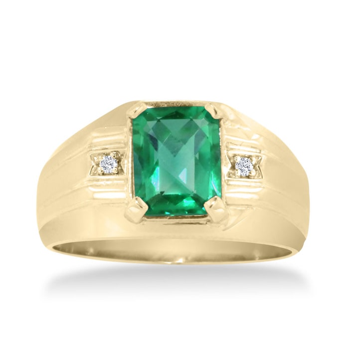 2 1/4ct Created Emerald and Diamond Men's Ring Crafted In Solid Yellow Gold
