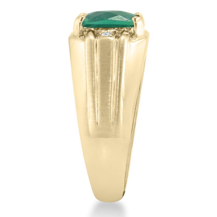 2 1/4ct Created Emerald and Diamond Men's Ring Crafted In Solid Yellow Gold
