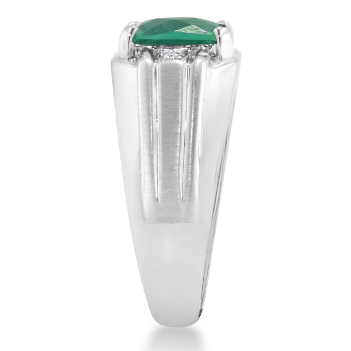 2 1/4ct Created Emerald and Diamond Men's Ring Crafted In Solid 14K White Gold
