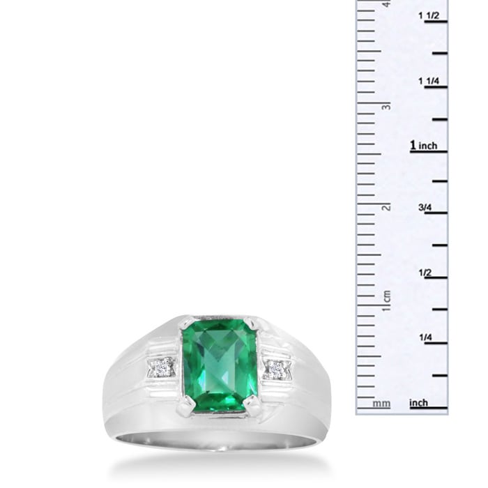 2 1/4ct Created Emerald and Diamond Men's Ring Crafted In Solid 14K White Gold
