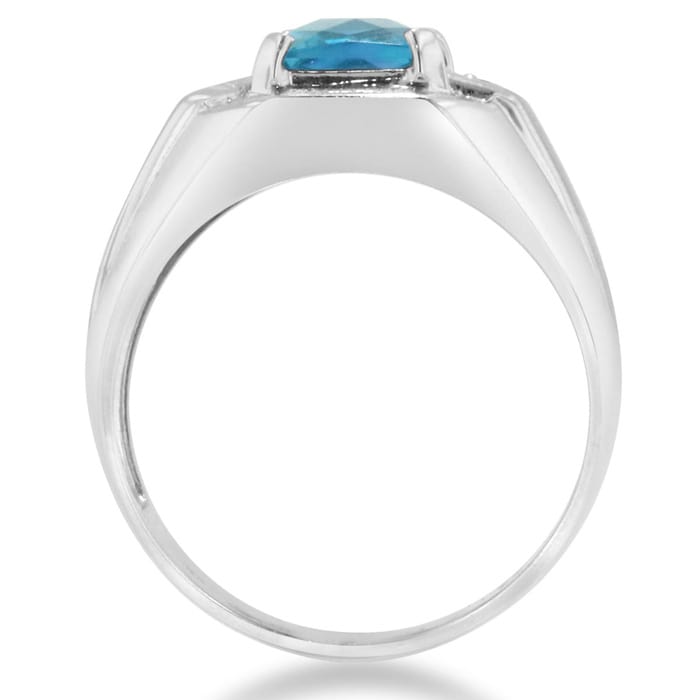 2 1/4ct Blue Topaz and Diamond Men's Ring Crafted In Solid 14K White Gold